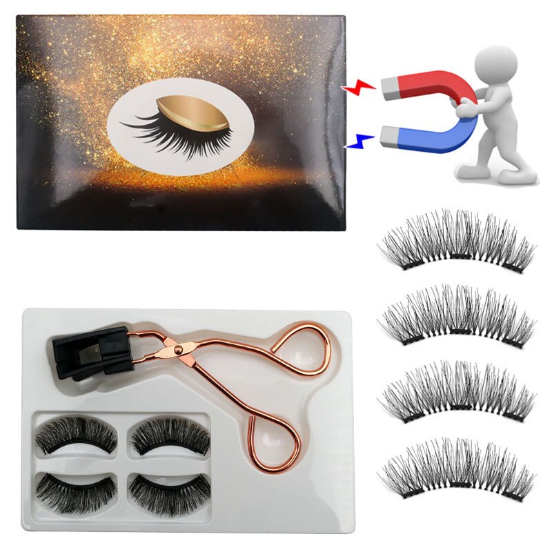 Neue 2 Paar 3D Natürliche Magnetische Wimpern, Handgemachte Wiederverwendbare Magnetische Falsche Wimpern Mit 3 Magnete Magnetische Wimpern
