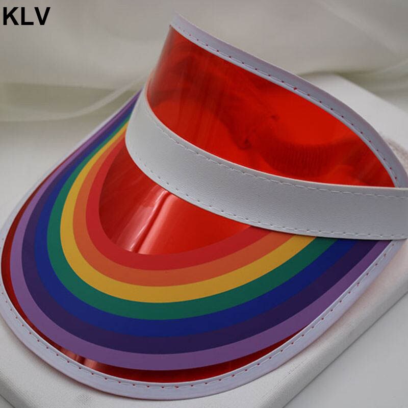 Unisex gennemsigtig slik farve tom top baseball cap regnbue bro trykt solcreme uv beskyttelse sport solskærm hat