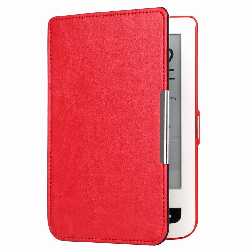 1pc PU leather cover beschermhoes voor pocketbook touch lux 3 Ruby Rood voor pocketbook 614 plus 615/ 624/625/626 ereader: red