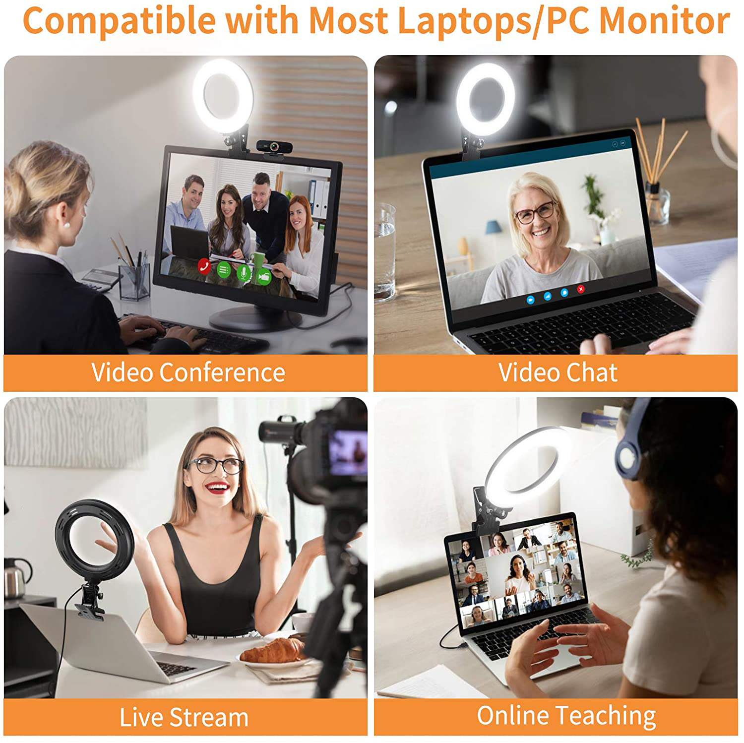 Video Conference Lighting Kit, Ring Light Clip on Laptop Monitor for Webcam Lighting, Remote Working, Reading, Study