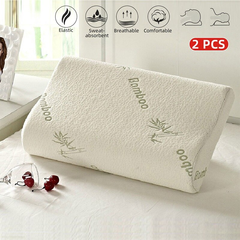 Sove bambus minne skum pute lateks nakkepute fiber sakte tilbakeslag myk pute massasjeapparat for livmorhalsbehandling: 2- hvite 50 x 30cm