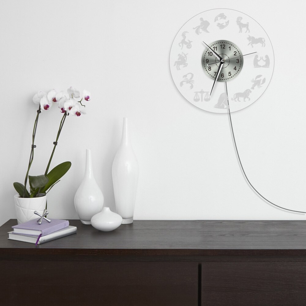 Stjernetegn led lys væg kunst hjem indretning vægur med farverigt baggrundslys glød i mørk vintage belyst vægur