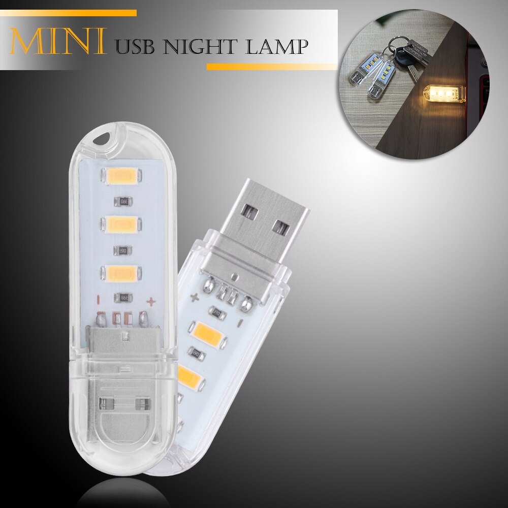 Portable Mini USB Sleep Light DC 5V Book Lights Laptop Power Bank Powered 3 LEDs Lamp Luminous Light