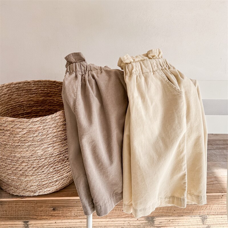 Meisjes Lente Corduroy Wijde Pijpen Broek Kinderen Losse Enkellange Broek 1-6Y