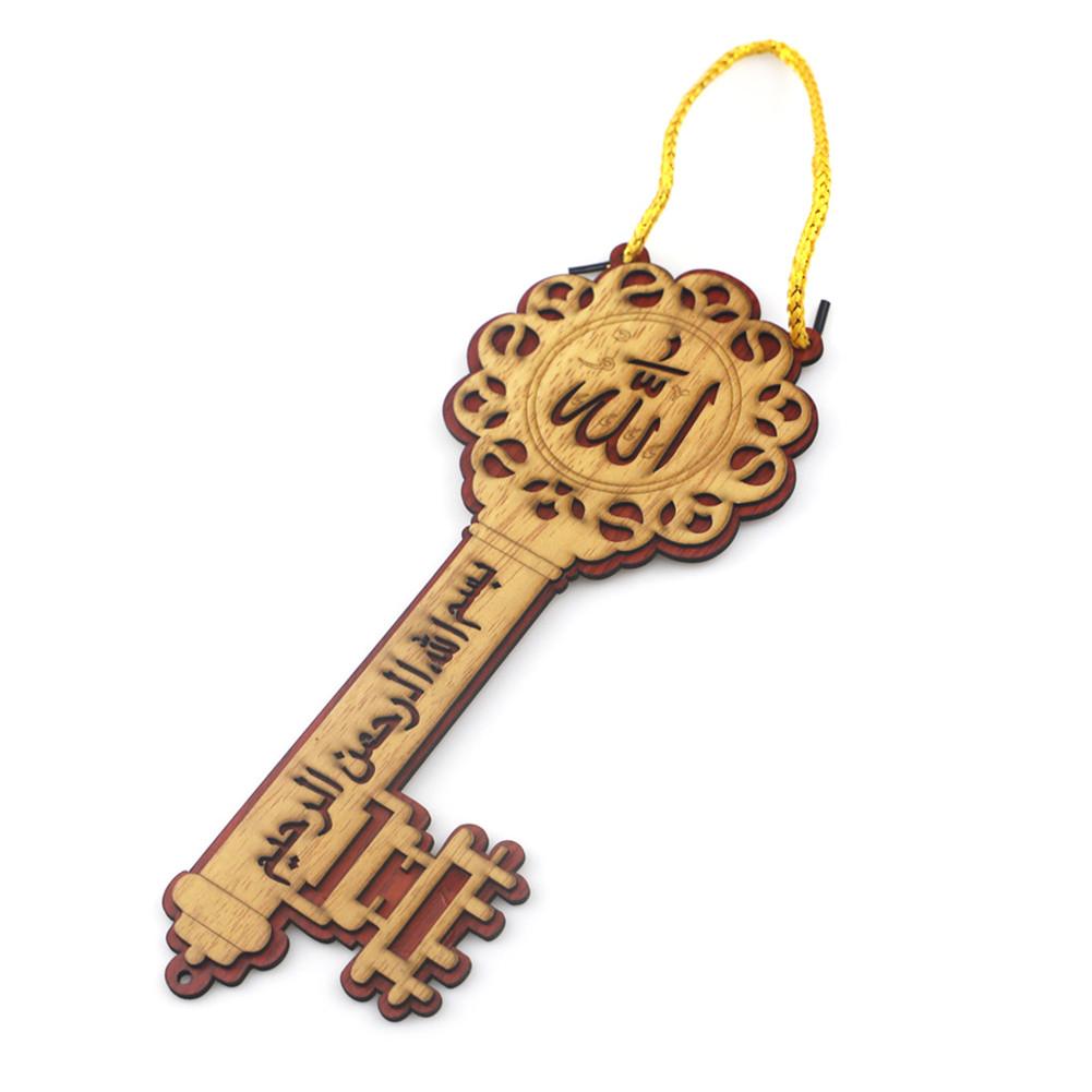 Wooden Islam Eid Mubarak Ramadan Kareem Key Shape Home Decoration Pendant Crafts Party Decor