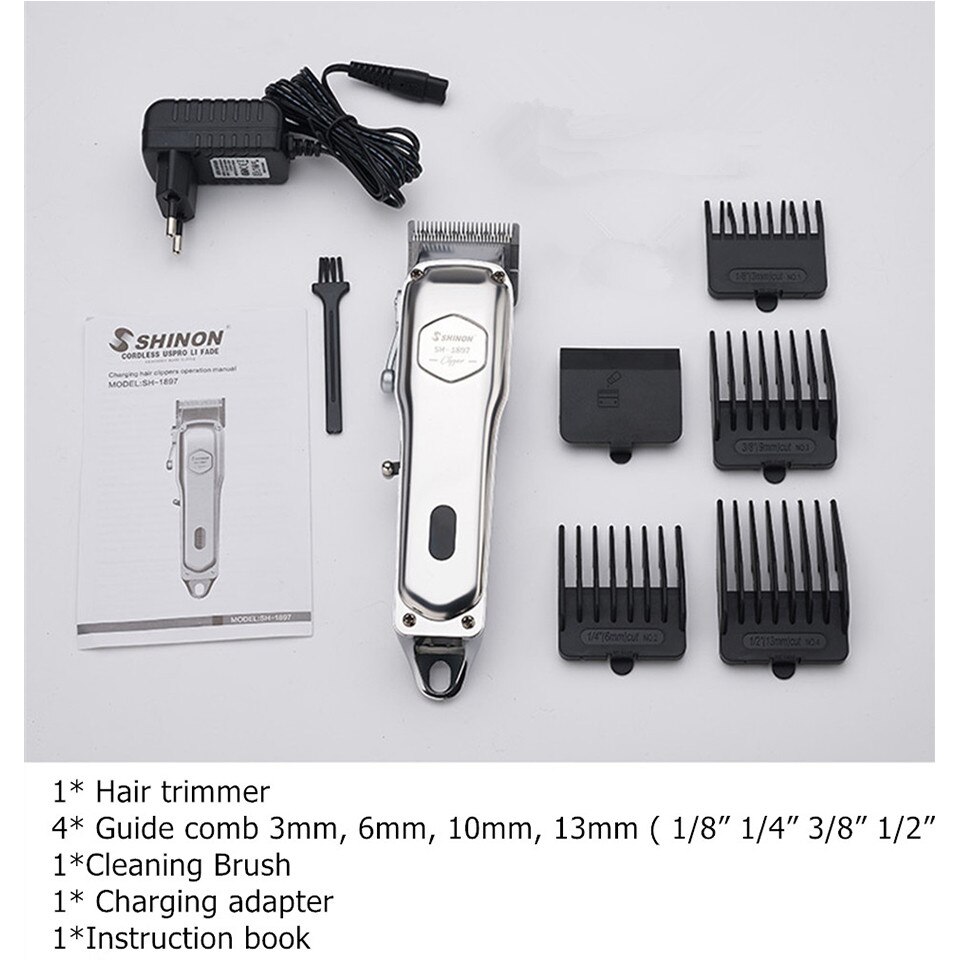All-metal Barber Hair Clipper Electric Hair Trimmer Men Cordless Haircut Beard Shaver Magic Machine Rechargeable: EU plug