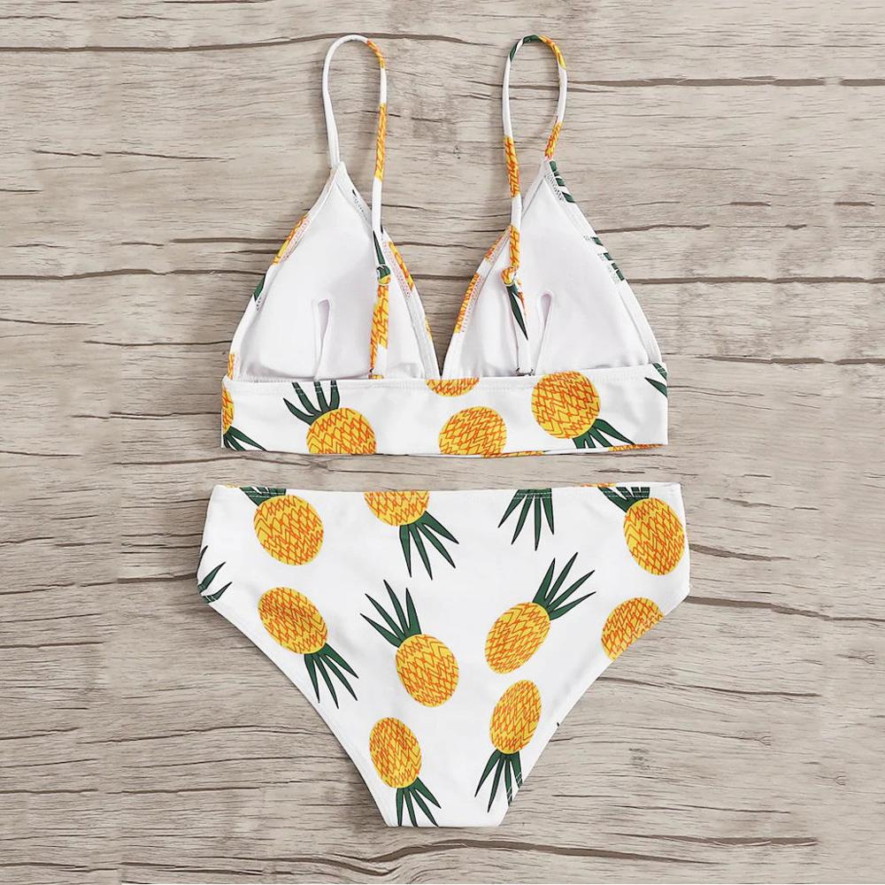 Traje de baño de dos piezas con estampado de sandía y frutas para mujer, traje de baño con efecto push-up para