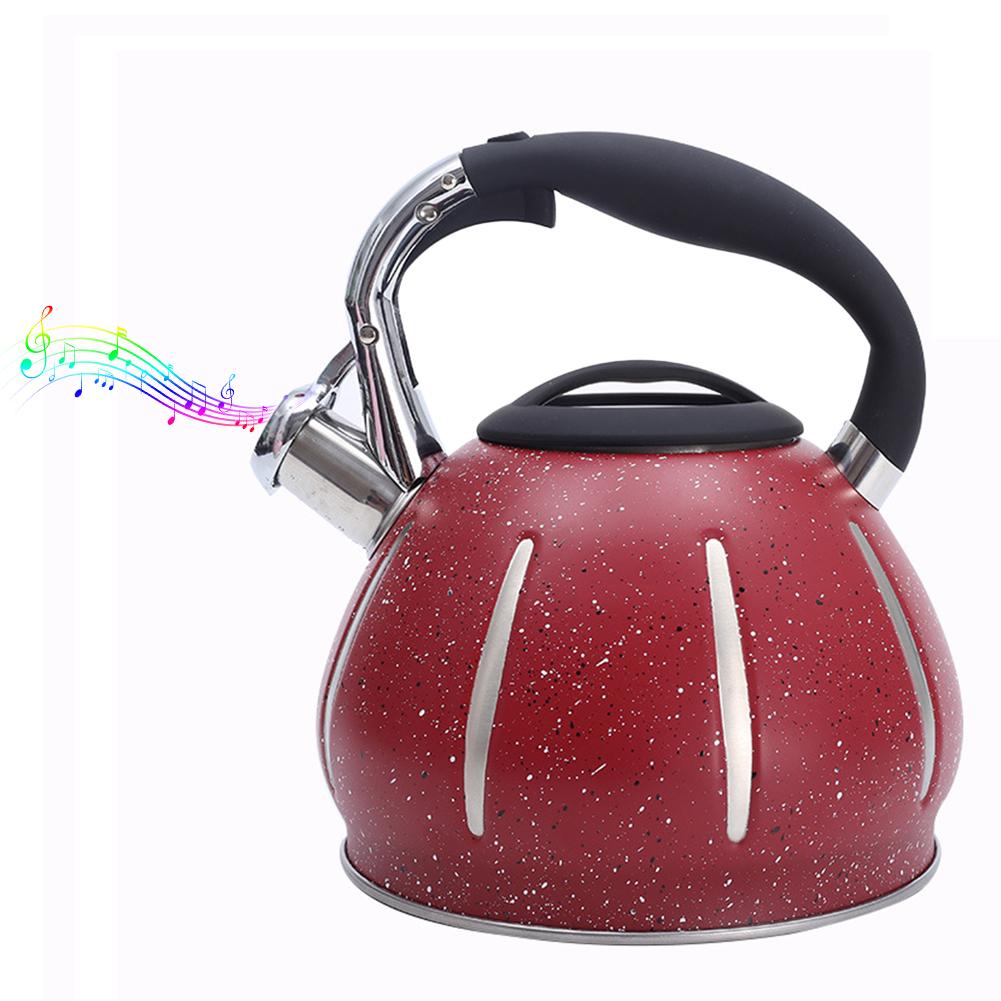 3L Red Whistling Kettle For Gas Stove All Stovetop Stainless Steel Coffee Tea Boiling Kettle With Whistle Large Capacity Teapot