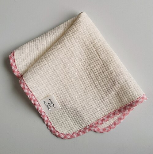 Korean Style Cute Cotton Gauze Checked Edging Napkins Placemats Rags Dust Cover Photo Background: Pink plaid