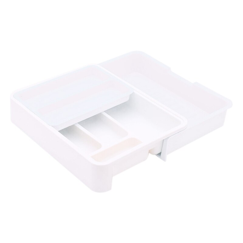 Adjustable Small Utensil Silverware Organizer Plastic Cutlery Dividers Organizer Tray Holder Expandable Kitchen Drawer Organizer: White