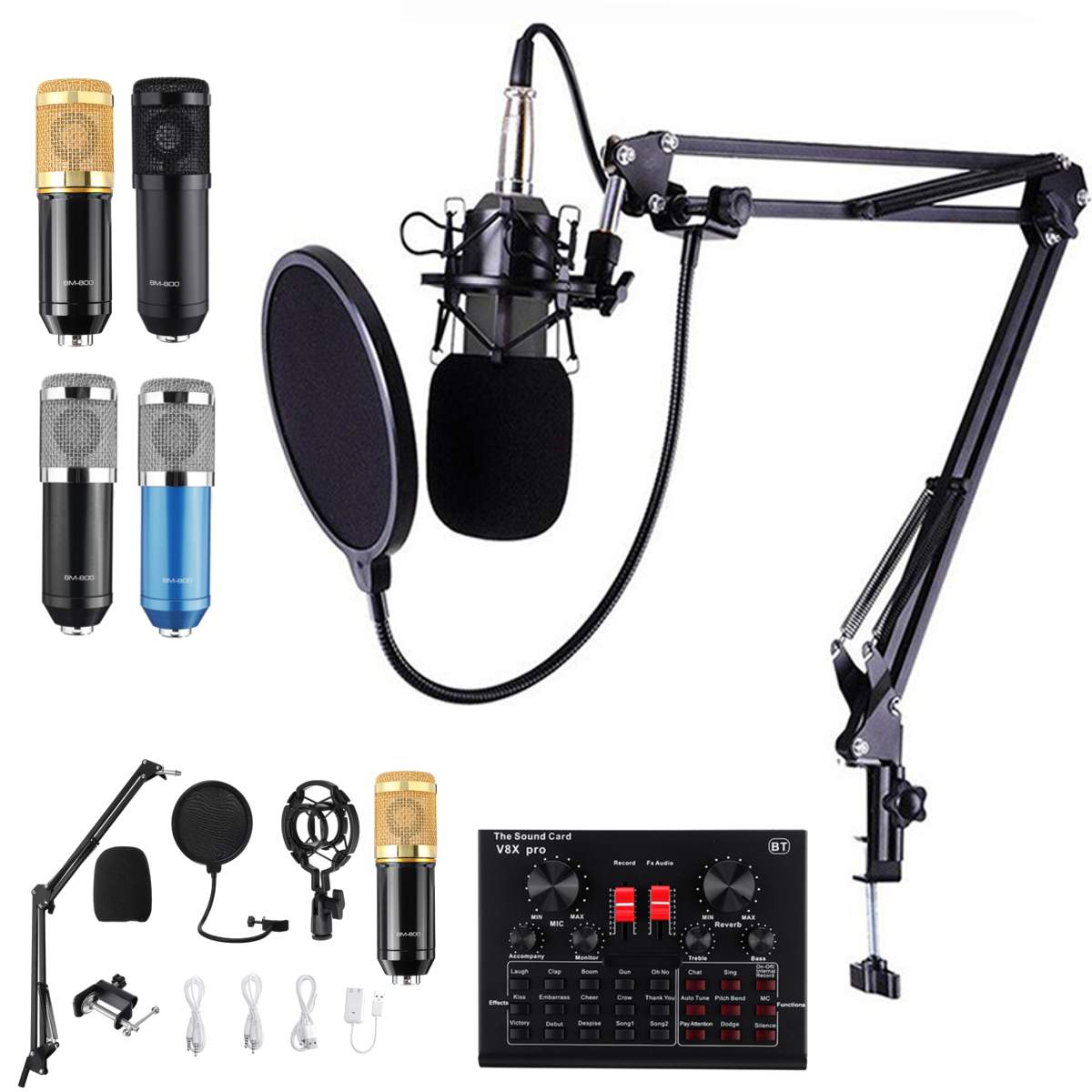 BM800 Pro Microfoon Mixer Audio Dj Mic Stand Condensator Usb Draadloze Karaoke Ktv Professionele Opname Live Bluetooth Geluidskaart