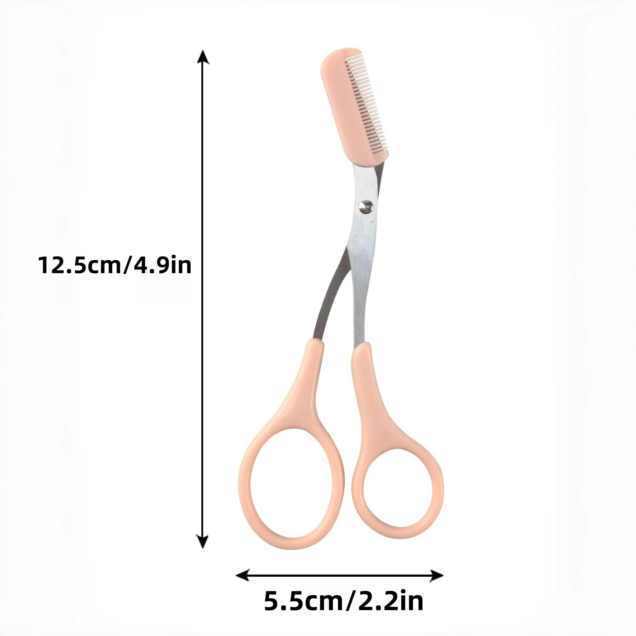 Pink eyebrow trimming scissors with built-in comb - stainless steel, precise grooming tool, creating perfect eyebrows: Pink
