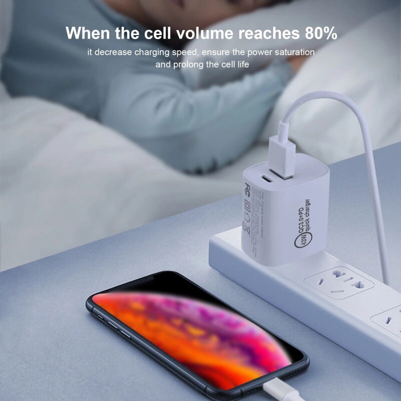 PD Charger 43W QC3.0 Quick Charge3.0 USB Type C Fast Charger for iPhone 13 Pro Max 12 11 Xiaomi HUAWEI Samsung Phone UK/AU/EU/US