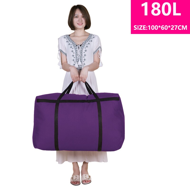 Large-capacity canvas moving house luggage clothes storage portable extra large men&#39;s travel bag quilt big bag: violet 180L