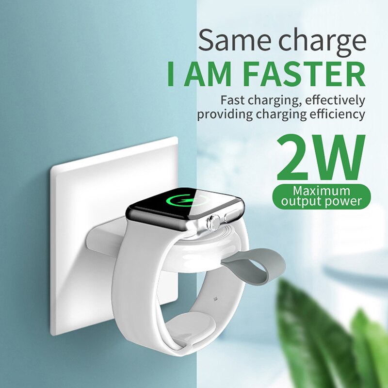 Base de carga inalámbrica iwatch, cargador magnético 2W MAX, conexión USB portátil pequeña, cargador de reloj inalámbrico ABS + PC
