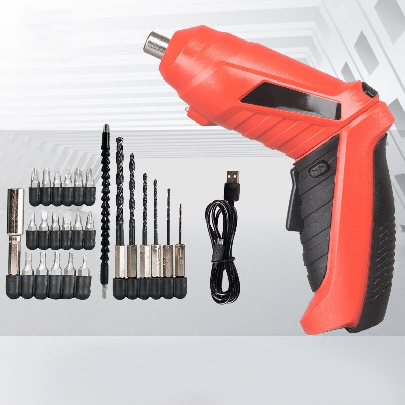 3.6V lithium-ion Battery Cordless Screwdriver Electric Drill Hole Electrical Screwdriver Hand Driver Wrench Power Tools: Red 25pcs