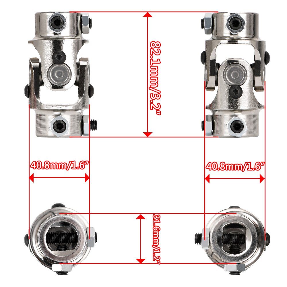 HYPERTUNE - 3/4&quot; DD x 3/4&quot; DD Nickel Plating Single Steering Shaft Universal U Joint Total Length 83mm (3-1/4&quot;) HT-SJS01