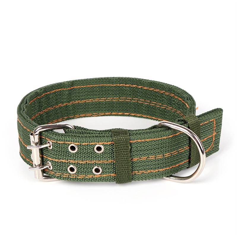 Lona verde del ejército perro Collar, hebilla de doble hilera fuerte Collar ajustable para mascota medio perros grandes: Verde / 65CMx4CM