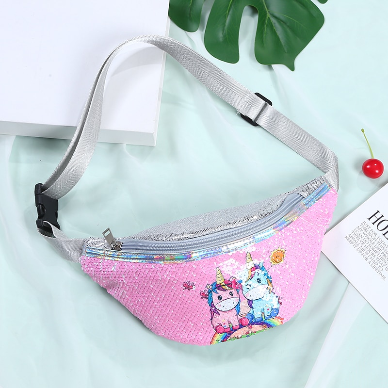 women leather waist bag cartoon sequin fanny pack for kid girl cute phone chest bag female belt bag fanny packs