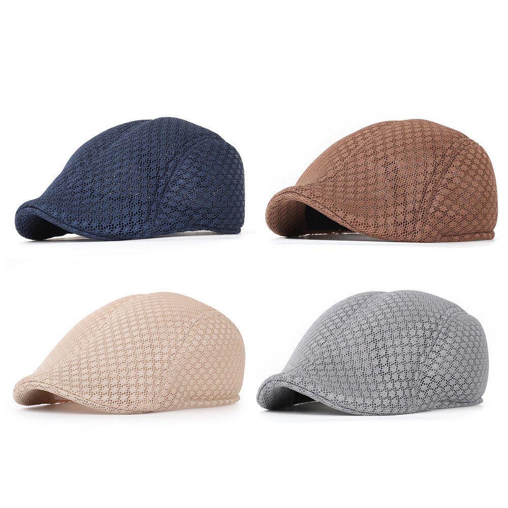 Unisex beret casual hat flat top breathable mesh hat summer solid color black white hat peaked cap sun hat