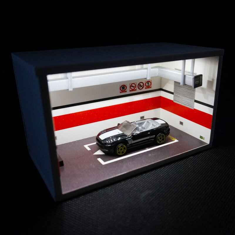 1: 64 skala Legierung Auto Modell Parkplatz Diorama PVC Unterirdischen Garage Szene Thema Vitrine Mit Licht Lagerung Box