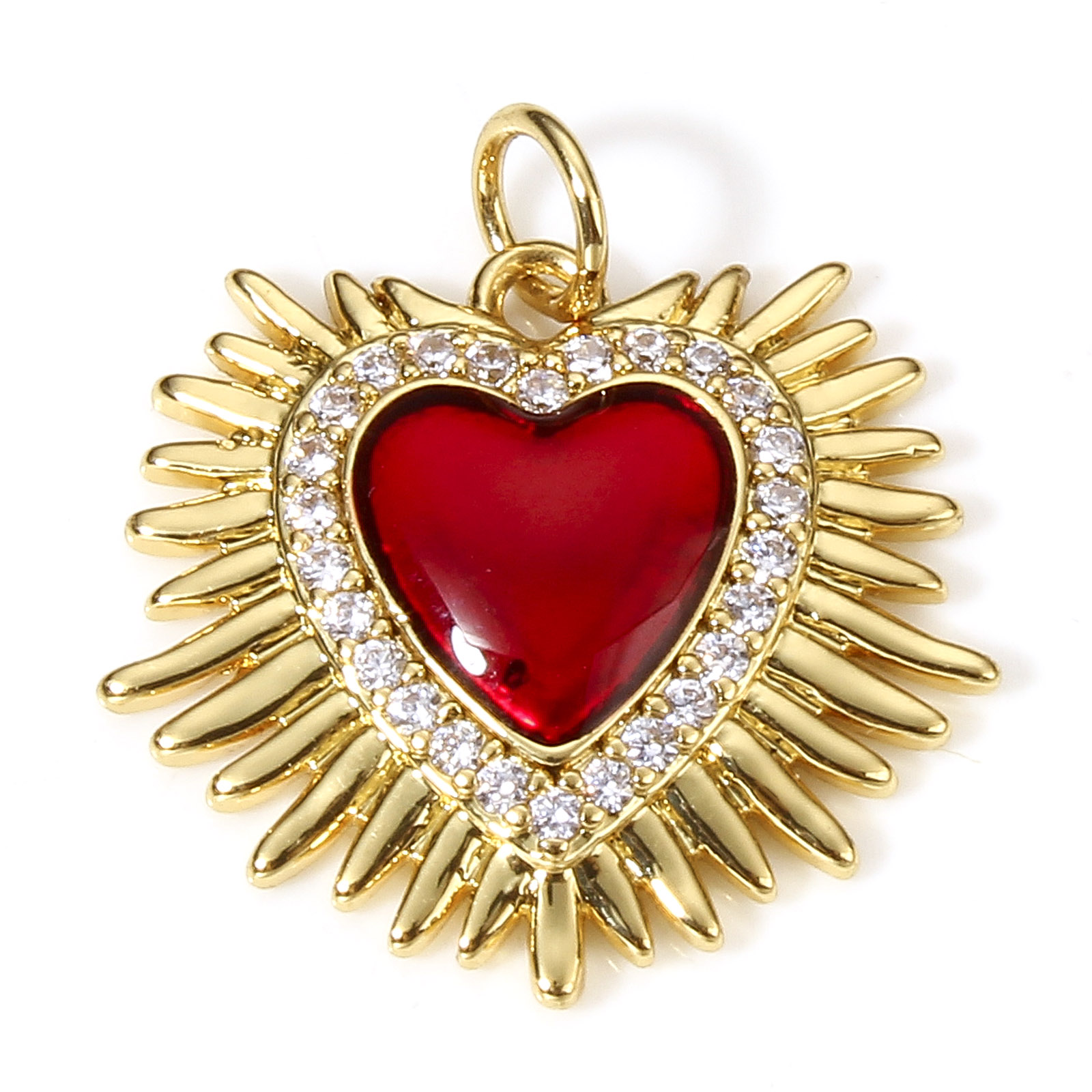 1 pieza de dijes de corazón religioso rojo clásico para la fabricación de joyas, colgantes Ex Voto de Color dorado, collar de circonia cúbica transparente DIY: Violeta