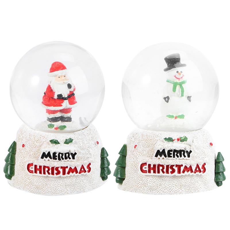 2 Stuks Kerst Sneeuw Globes Lichtgevende Kristallen Ballen Desktop Ornamenten