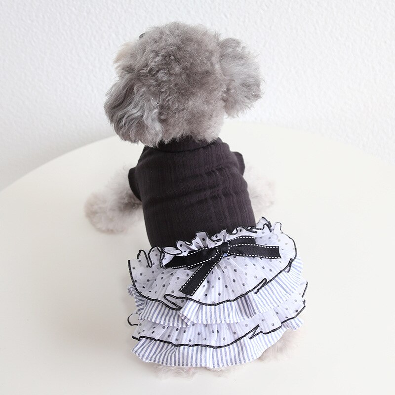 Vestidos con lazos para niña, faldas con tutú para perros, chaleco rosa y negro, ropa Bichon, disfraz de Chihuahua de talla xs-xl para gatos pequeños, vestido para mascotas: Black / XL