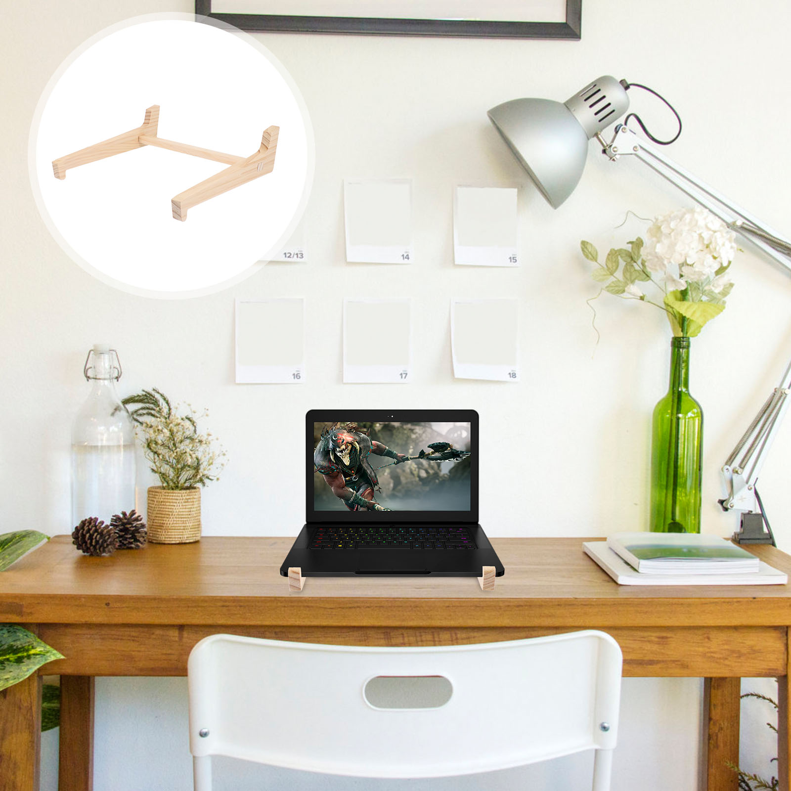 Tabletop Laptop Stand Wooden Laptop Holder Desktop Computer Stand Wood Base