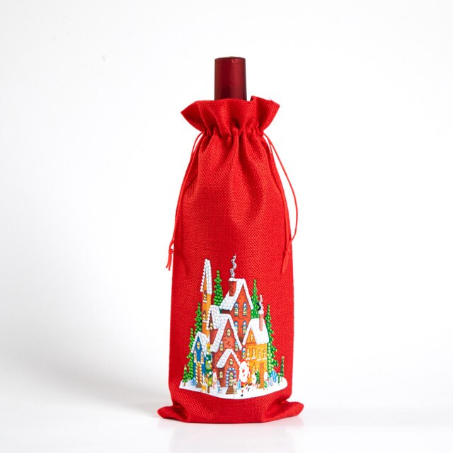Diy Diamant Schilderen Kerst Wijnfles Zakken Cover Vrolijk Kerstfeest Xmas Wijn Fles Tasje Jaar Tafel Decoratie: TB009