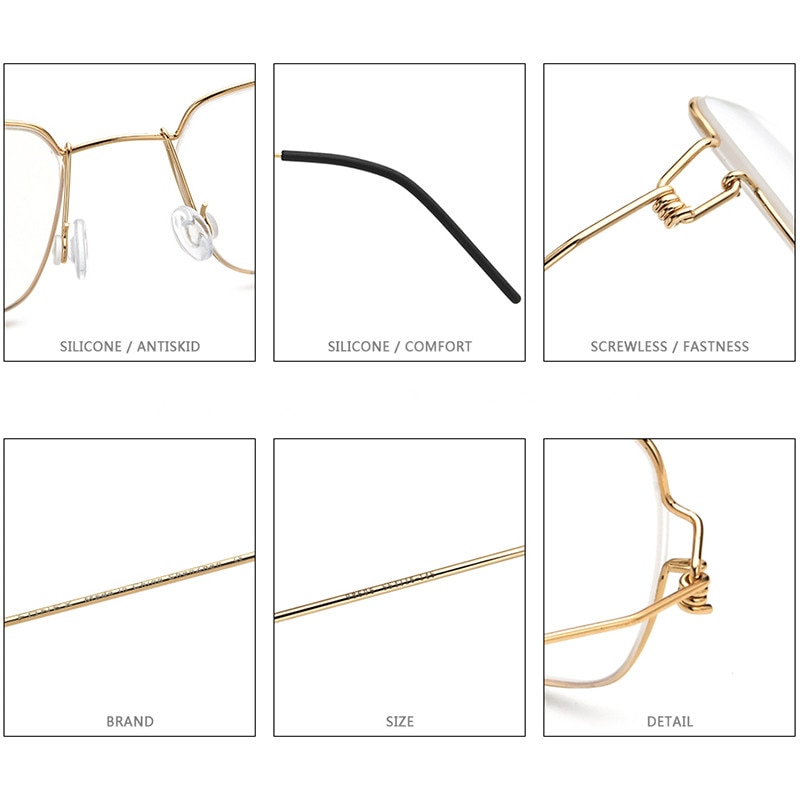 Denmark Titanium Rim Square Glasses Frame Eyewear No Screw Handmade Myopia Optical Eyeglasses Frames