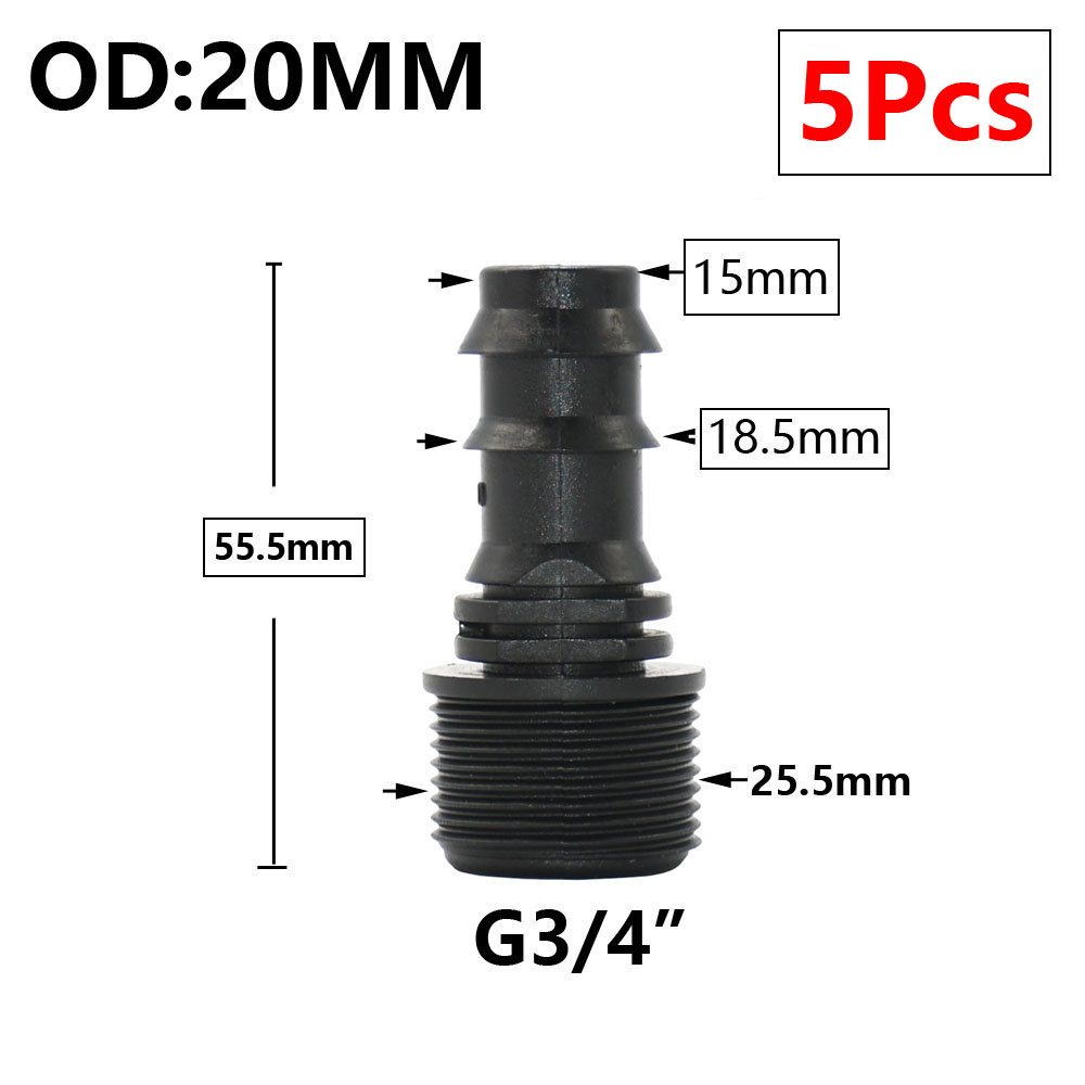 5pc 16/20/25/32mm Garten Schlauch PE Rohr Widerhaken Anschluss 1/2 3/4 1 "Gewinde gerade Ellenbogen Koppler passend zu Bauernhof Bewässerung Gelenke: Licht Grau