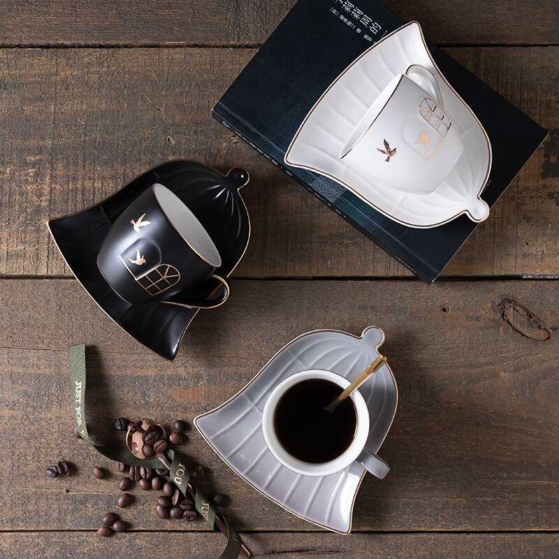 160ml lelgant kaffee tasse mit untertasse Gold Inlay elch hirsche vöGel tassen
