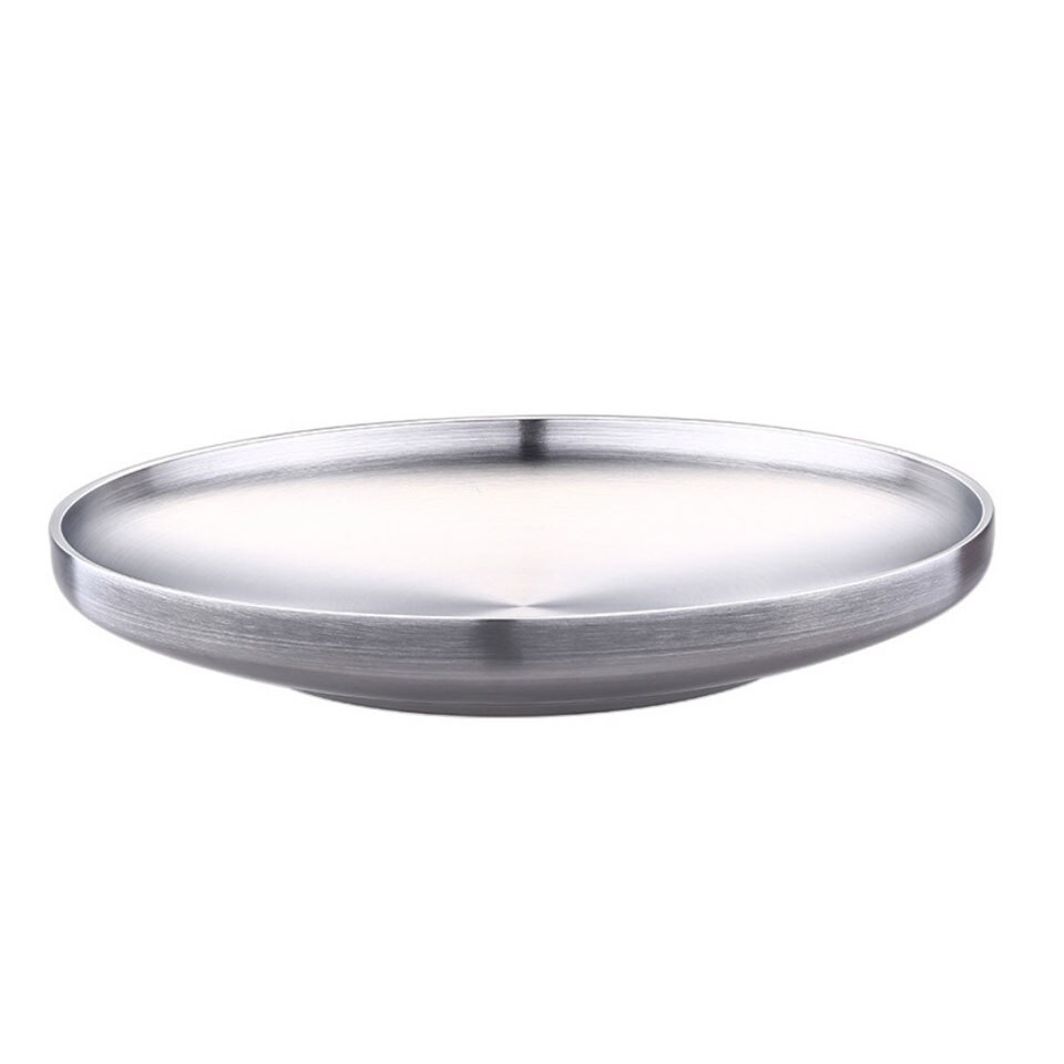 Stainless Steel Dinner Plates Western Tableware Steak Tray Kitchen Serving Dishes Salad Shape Round Plate Cake Dessert Unique
