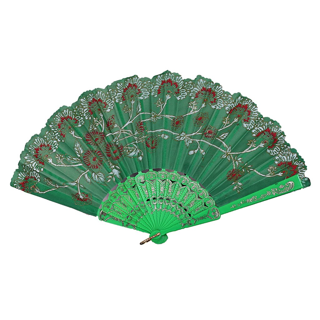 Fãs de flores do vintage bordado estilo chinês dança festa casamento mão fã rendas seda dobrável realizada flores ventilador abanico navio da gota: green