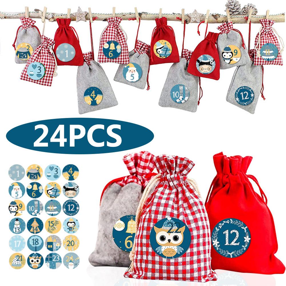 Christmas Pattern Candy Bag 1-24 Advent Bundle Calendar Countdown Jute Bag Candy Storage Pouch DIY Christmas Advent Calendar Bag: N