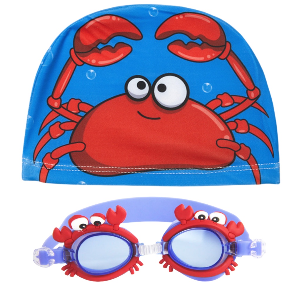 Children's Cartoon Swimming Goggles Small Frame Waterproof Anti-fog Boys Girls Swimming Glasses Swimming Cap Diving Equipment: Red