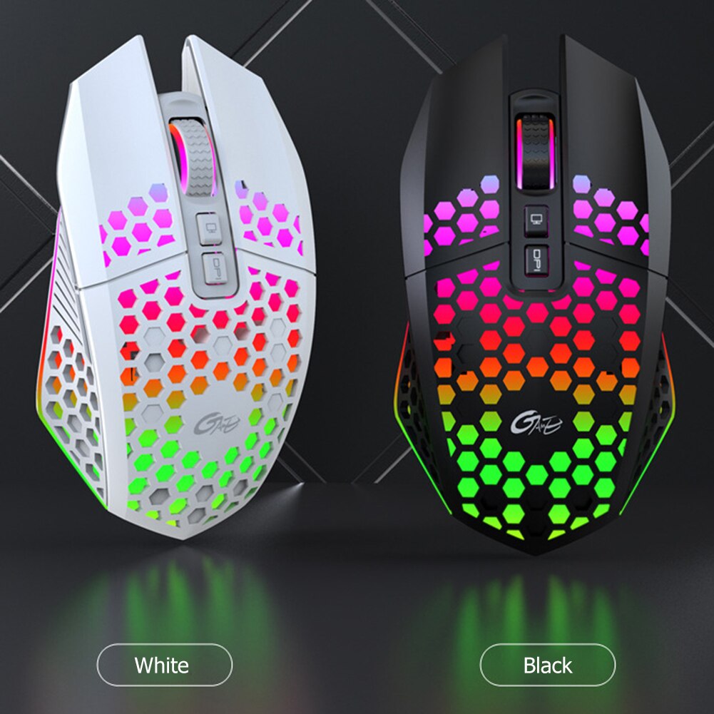White black wireless mouse rechargeable honeycomb hollow RGB luminous desktop computer notebook game mouse
