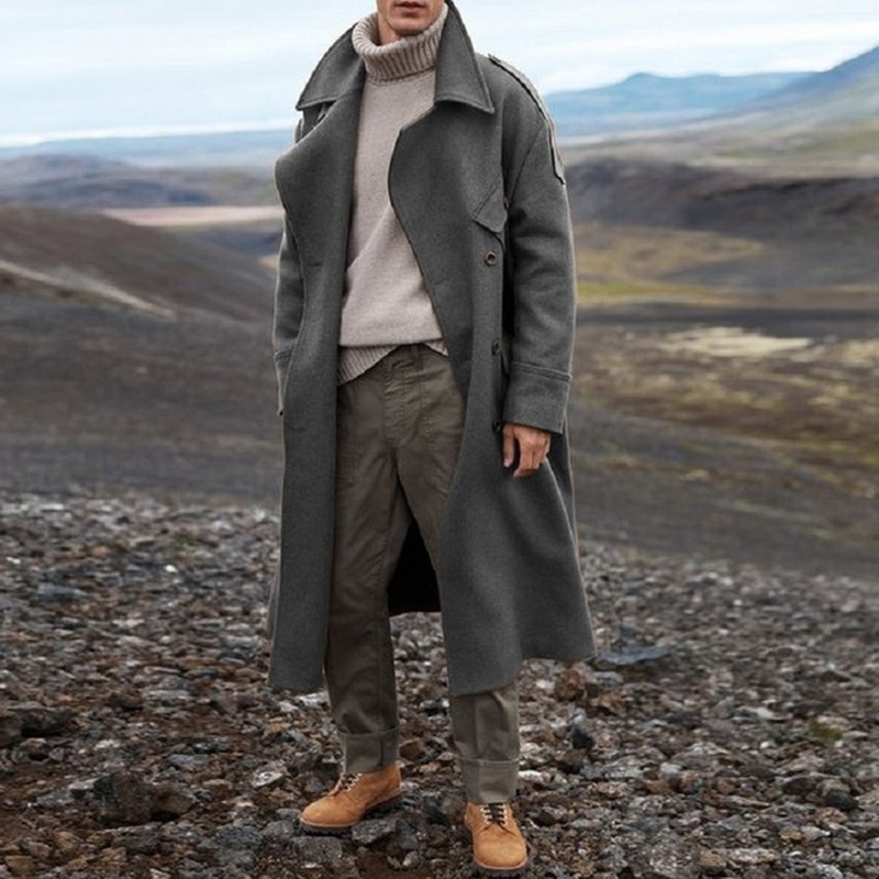 Kappa herr ledig lång jacka herr trenchcoat streetwear lång kappa herr solid herr vindjacka trenchcoat herr varm överrock