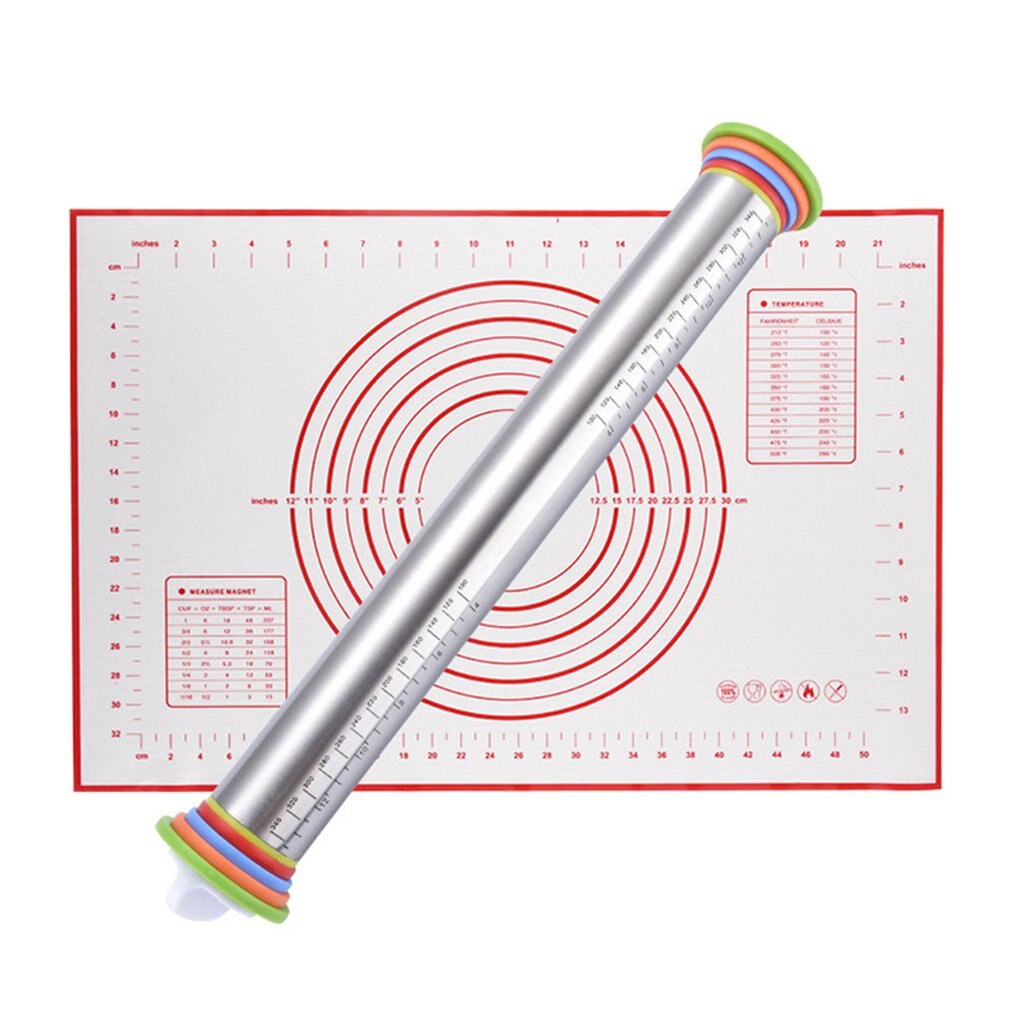 17inch Stainless Steel Adjustable Rolling Pin With Dough Mat Dough Roller with 4 Removable Adjustable Thickness Rings: Rolling Dough Mat1
