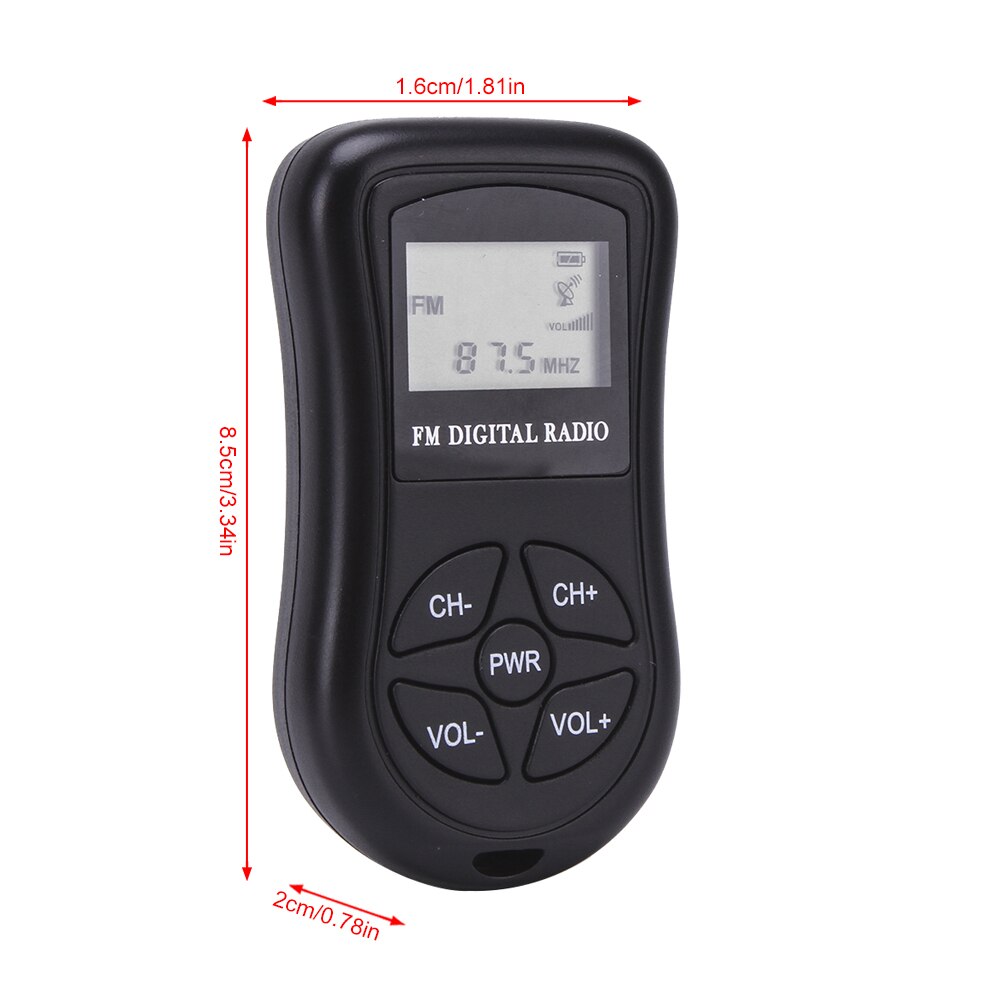 Portable Radio Battery Operated FM 60-108MHz Radio DSP Receiver LCD Display with 3.5mm Earphone