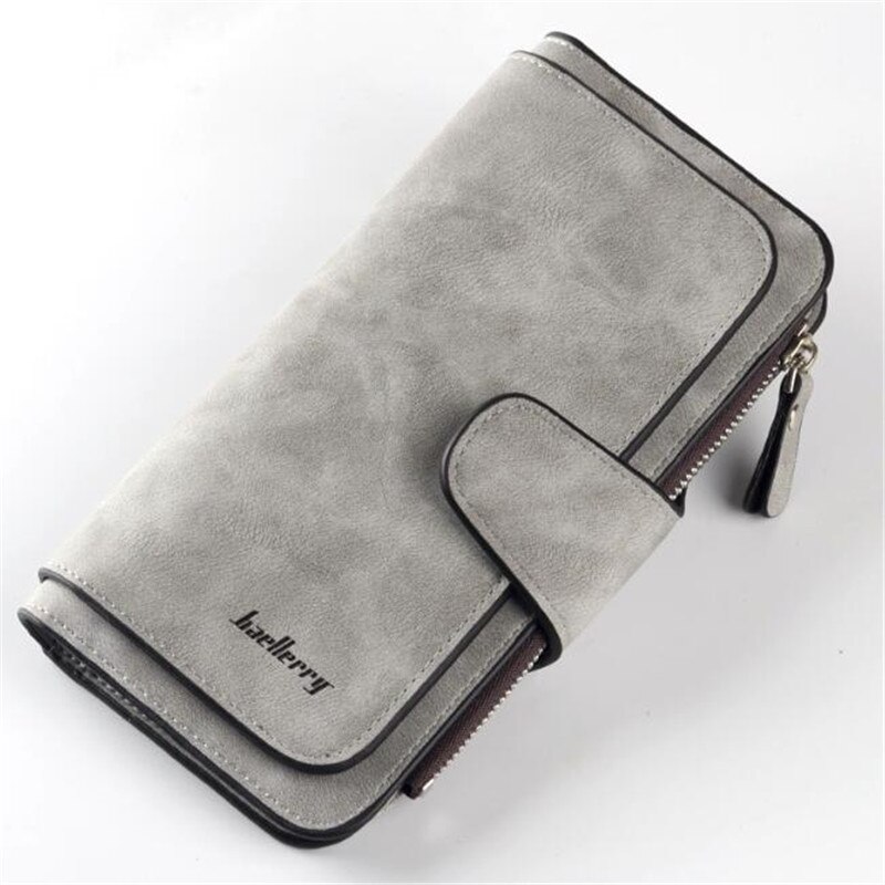 Women Wallets Dull Polish Leather Wallet Double Zipper Day Clutch Purse Wristlet Portefeuille Handbags Carteira Feminina: Gray-2
