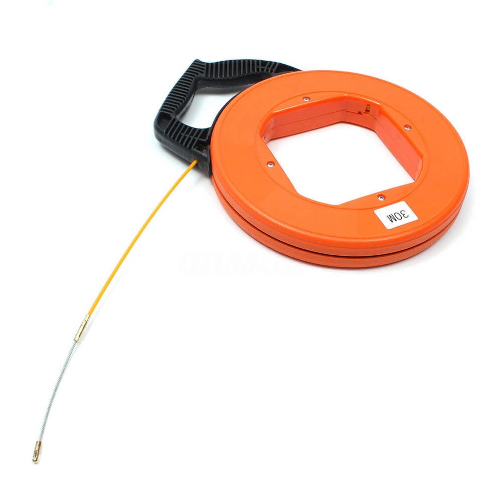 30m Portable Fiberglass Fish Tape Conduit Measuring Electrical Non-Conductive Tip Pulling Wire Cable Reel Puller Fishing Tool