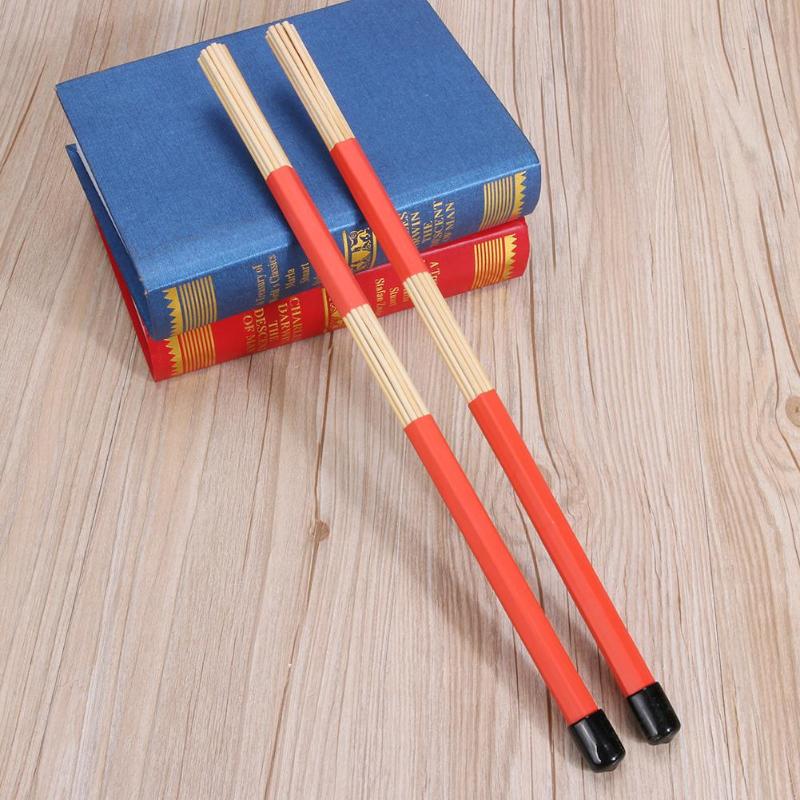 1 Pair Bamboo Country Jazz Ballad Percussion Drum Brushes Bundle Drum Sticks with Rubber Handle 40.5cm Red Color