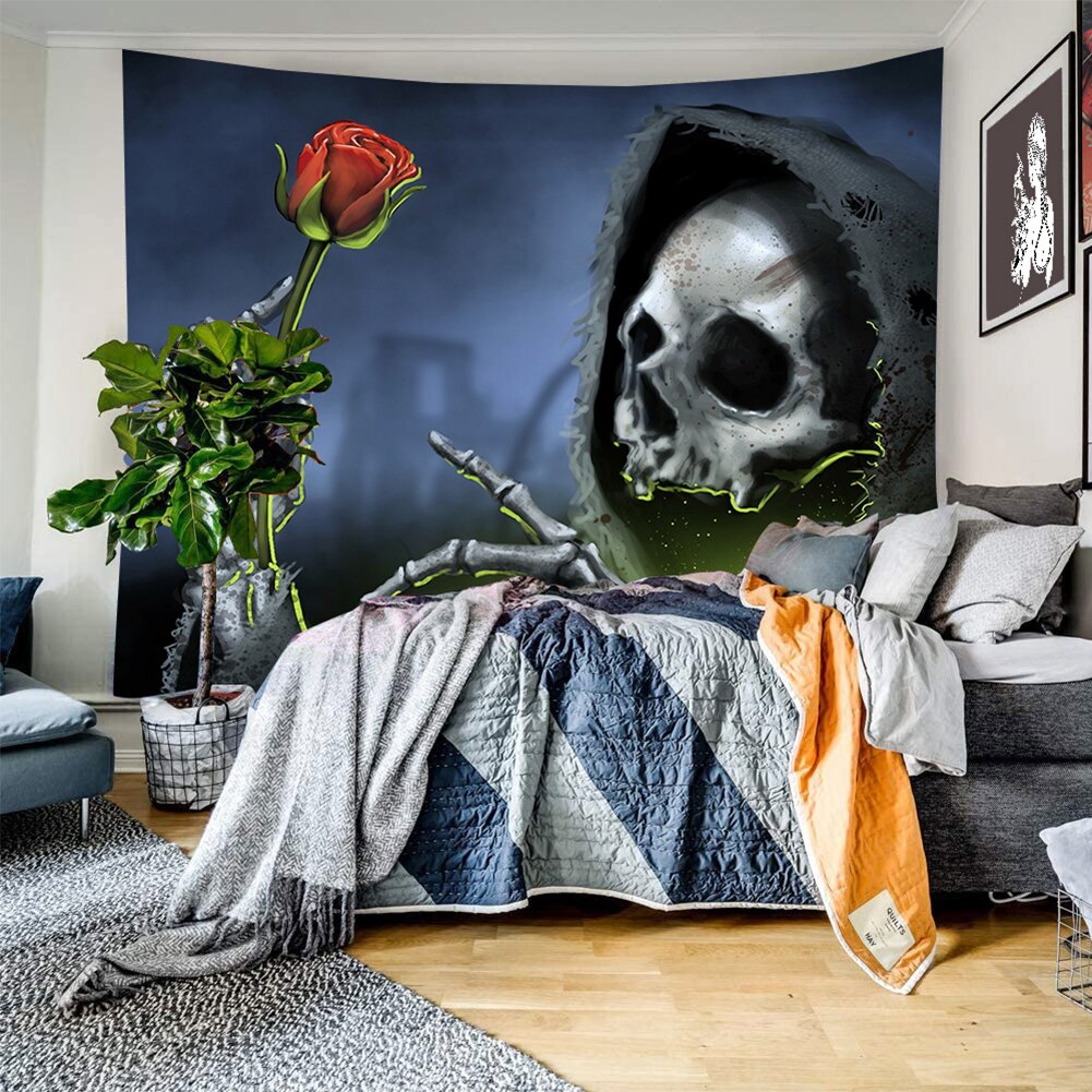 ¡Novedad de ! Alfombra colgante para pared de Halloween, tela decorativa con estampado de Calavera, tapiz para pared del hogar, funda para decoración del hogar de 95x73cm: 2