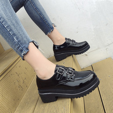 Zapatos Oxford de plataforma de para mujer, zapatos de charol con gancho y bucle de Punta deslizante, mocasines cuero calado negro de