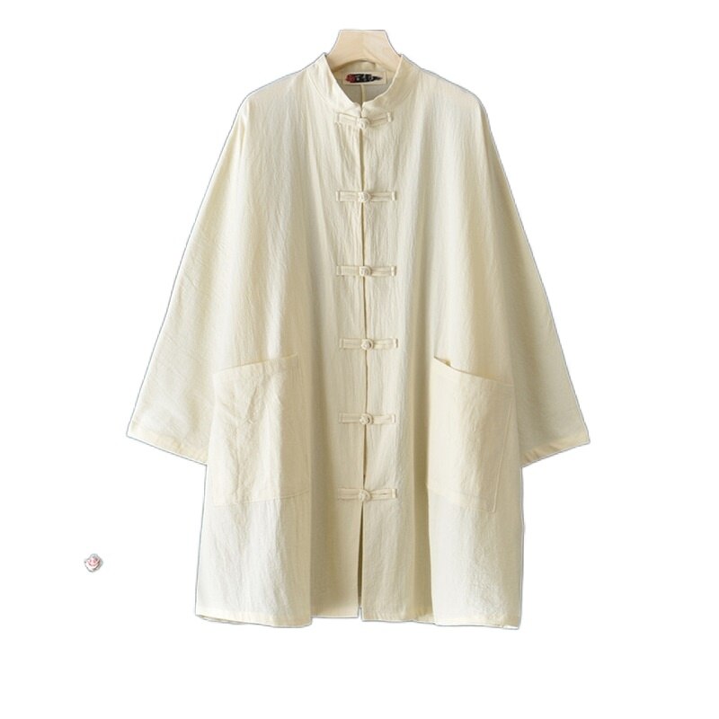 Camisa holgada de estilo chino para mujer, Blusa de algodón y lino, camisa de manga larga de talla grande, ropa de Tai Chi, Tops V1999: 2