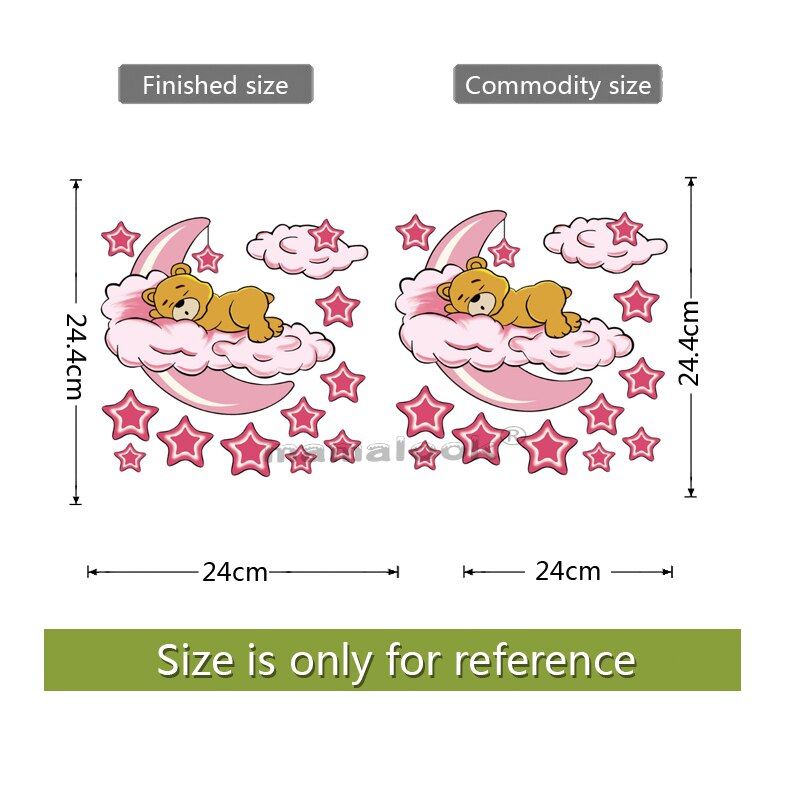 Sød månebjørn wallsticker baby børn stue vinyl mærkat sovende bjørn månestjerner &amp; måne aftageligt vægmaleri børnehave indretning: 02