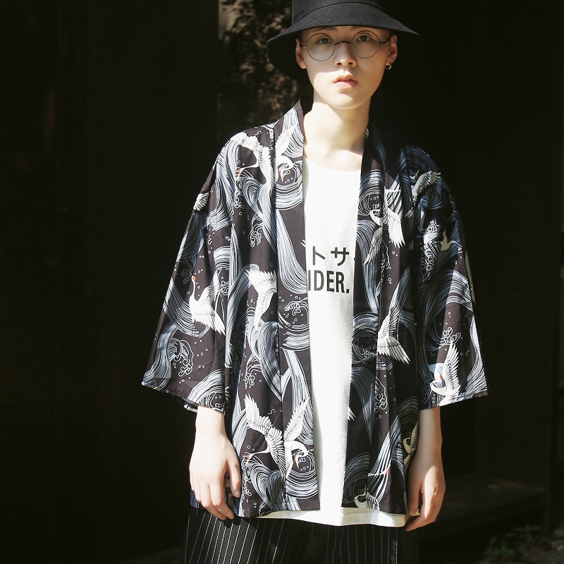 Kimono Men Japanese Kimono Traditional male kimono cardigan men harajuku streetwear samurai costume yukata male haori obi FF001