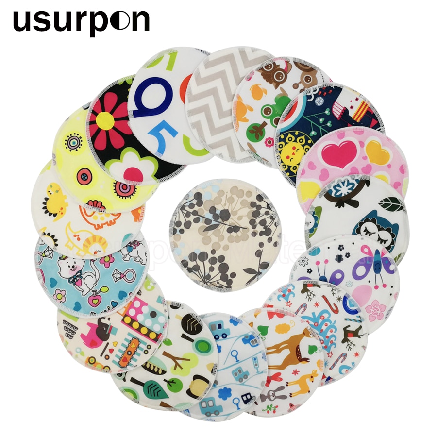 [usurpon]10 pcs Printed pul fabric washable nursing breast pads for mom organic bamboo absorbent mommy nursing pads